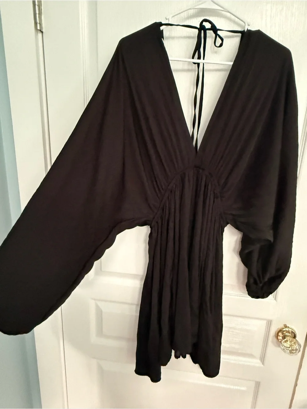 Black Long-Sleeve V-Neck Women's Dress - Picture 2 of 4